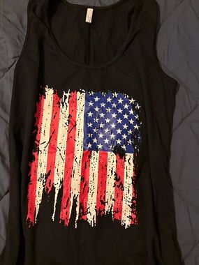 Black Women's Tank Top with Distressed American Flag Print